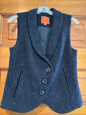 Modcloth Navy Tweed Shawl-Collar Button Vest